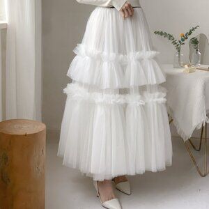 White Layered Tulle Skirt, White elastic top band, Brand New Never Worn